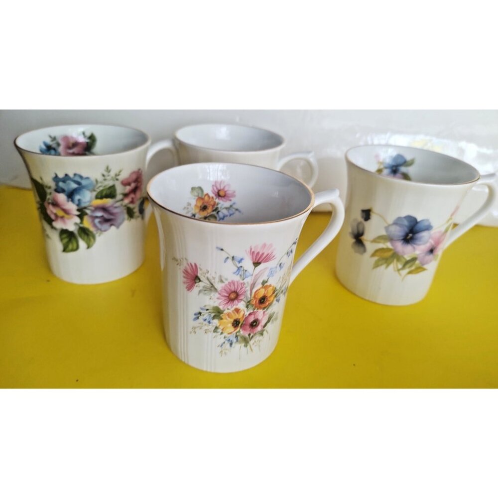 Royal Minster England Fine Bone China Mug Set (set of 4) Floral